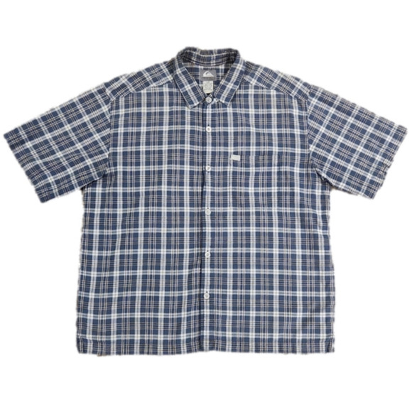 Quiksilver Blue & White Plaid Button-Up Shirt - Picture 1 of 6